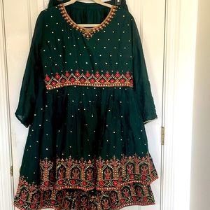 Bottle green embroided sharara suit new